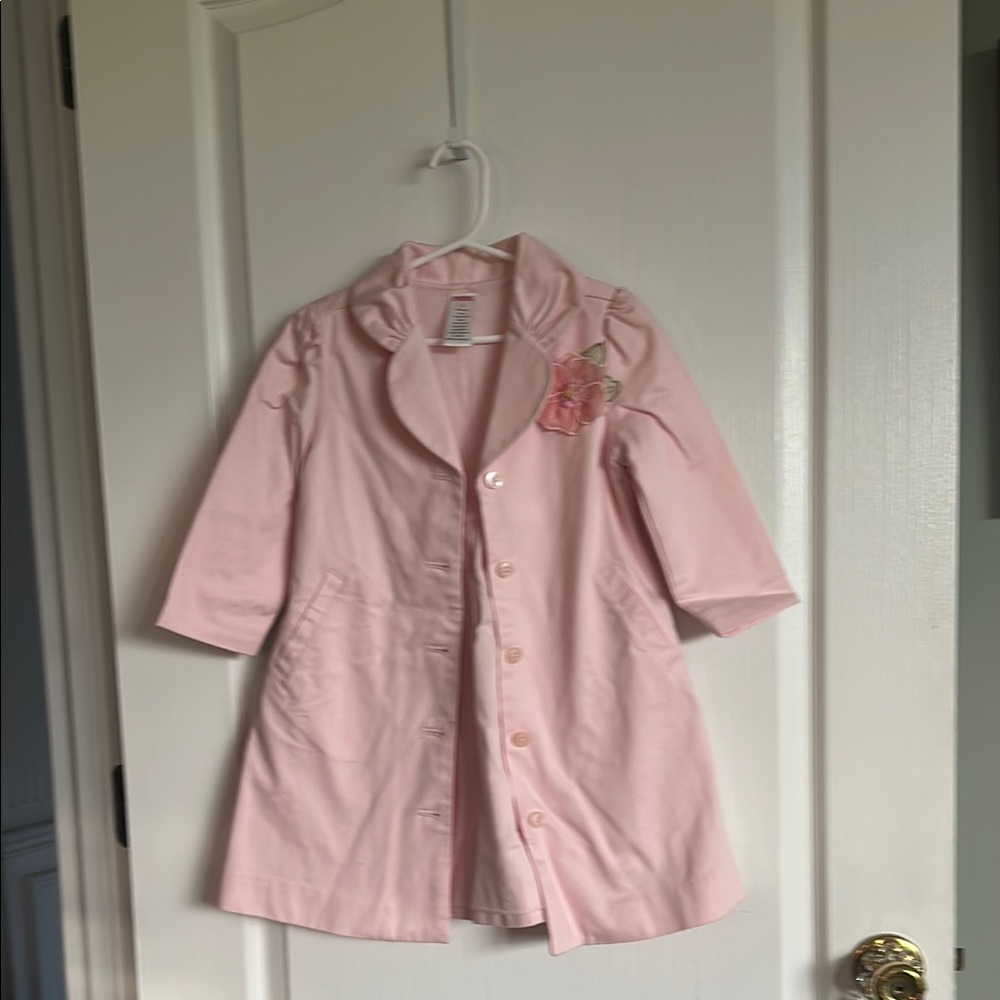 Pink Women's Coat with Floral Embroidery